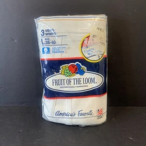 Vintage Fruit of the Loom Men's White Briefs 3 Pack 1992 Size  38-40 NOS  - Picture 1 of 7