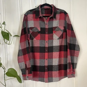 ReVess Camicia Uomo Rosso Nero Grigio Plaid Flanella Bottoni Manica Lunga Taglia L - Foto 1 di 6
