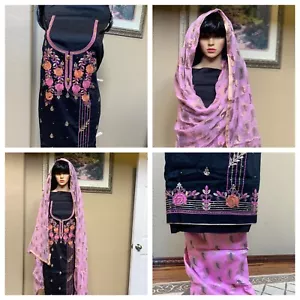 GLACE RICAMO INDIANO COTONE ABBIGLIAMENTO FESTA SALWAR KAMEEZ 3P UNSTITC PK ANNO COLORE - Foto 1 di 12
