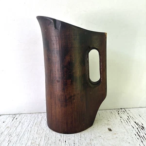 RARE SIGNED ANTIQUE PRIMITIVE WOODEN 9.5” NOGGIN PITCHER TREENWARE Connecticut - Picture 1 of 24