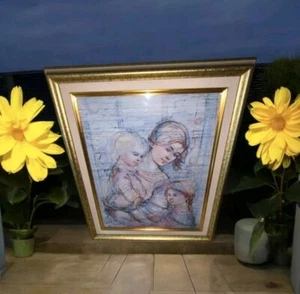 Vintage Edna Hibel Lithograph Mother and Two Children Signed & Numbered 320/1000 - Picture 1 of 3