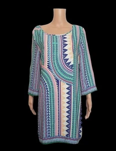 Pink Owl Apparel Dress Embroidered Colorful Floral Shapes Large Bell Sleeves  - Picture 1 of 12