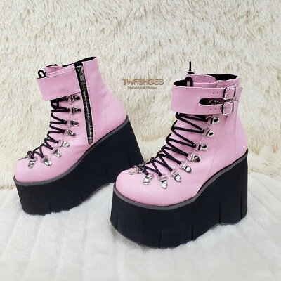 Bota de tornozelo rosa Kera 21 4,5" alça de punho plataforma gótica punk rock DEMÔNIA - Imagem 1 de 4