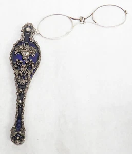 RARO LORGNETTE ERA HOLANDÉS PLATA Y DIAMANTES TALLA ROSA 5 1/4" ERA VICTORIA - Imagen 1 de 10