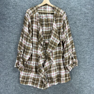 Chaqueta Cato Mujer 26/28W Plus Marrón Cuello Cuadros Frente Abierto Manga Larga Algodón Foto 1 de 4