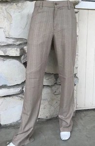 Pantalones de tela elásticos bailables para hombre - corte estilo 5 bolsillos - beige a rayas JLUX - Imagen 1 de 6
