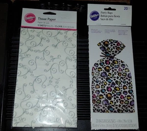 Wilton Tissue Paper white w/silver swirl 10ct or Treat Bags Leopard Bright 20pk - Picture 1 of 8