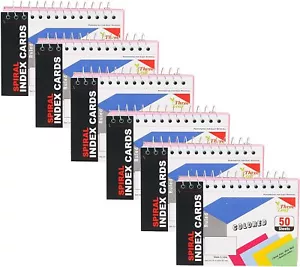 6-Pack Spiral Bound Colored Index Card Book 3" x 5" 50 count Ruled Perforated - Picture 1 of 5