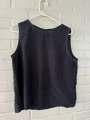 Blusa Top Vintage Simon Chang Negra Sin Mangas Talla 8 Damas Hilos Dorados Foto 1 de 4