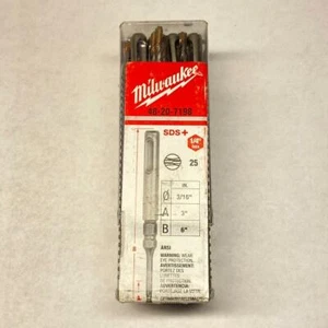 Milwaukee 25 pc. 3/16" x 3" x 6" Carbide SDS Bits 48-20-7198 Hex Shoulder Tapcon - Picture 1 of 3