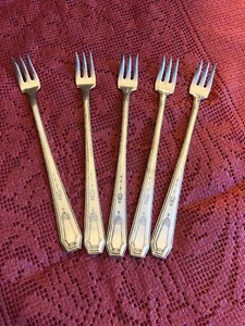 Set of 5 S.E.B. Samuel Bernstein National Silver Olive Pickle Oyster Forks - Picture 1 of 7