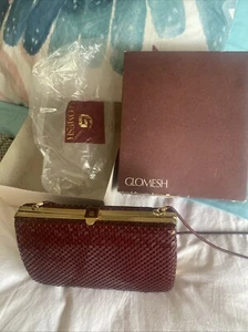 Vintage GLOMESH hard case / shell bag in original box - burgundy gold - c1980s - Picture 1 of 11