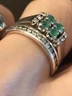 Estate Round Emerald & White CZ Cluster ring 925 sterling Size 7