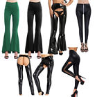 Women's High Waist Leggings Pants Shiny Latex Faux Leather Clubwear Trouser Plus