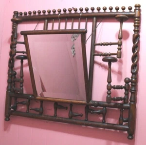 Antique Victorian Oak Stick and Ball Wall Mount Hat and Coat Rack with Mirror - Picture 1 of 10