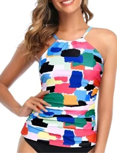 Tankini Top Only Bathing Suit Top Tummy Control Swimsuit Top Ruched Size M - Picture 1 of 5