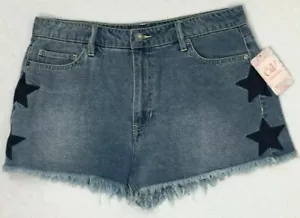 CHELSEA & VIOLET Denim Short Shorts Size 29 Blue Stars Print Frayed Hem New CUTE - Picture 1 of 6