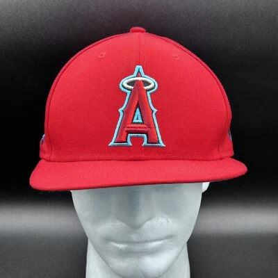 59Fifty Los Angeles Angels Baseball Hat Red 7-5/8 On-Field Blue Side Patch EUC - Image 1 of 4