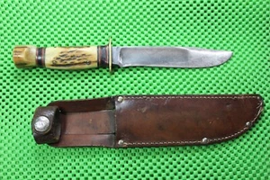 Marbles Gladstone Mich. Ideal Hunting Knife FULL STAG Bone w/ Marble's Sheath - Picture 1 of 10