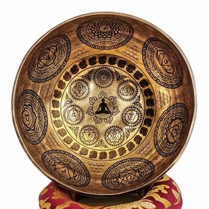 7" Grande Hecho a Mano Tallado Buda Yoga Canto Cuenco Bronce Tibetano Sanación Nepal - Imagen 1 de 8