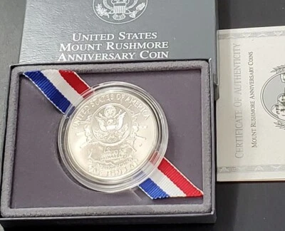 1991 P Mount Rushmore 50th Anniversary BU Commem 90% Silver Dollar OGP Box COA - Image 1 of 4