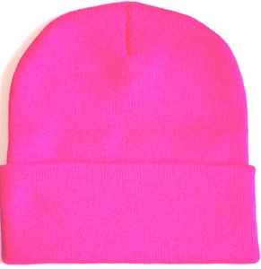 MAGENTA HOT PINK LONG BEANIE SKI CAP HAT CUFFED - Picture 1 of 1