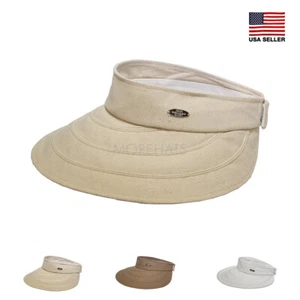 Leinenlook Baumwolle aufrollbares Visier Golf Strand Sommer Sonnenkappe breite Krempe Mütze Damen - Bild 1 von 9