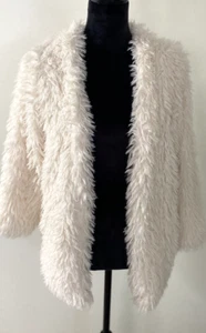 C&V Chelsea & Violet Off White Ivory Arctic Fox Faux Fur Coat Jacket Sz L - Picture 1 of 6