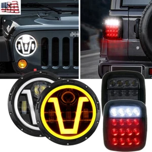 7" LED Headlight DRL+Led Tail Lights Reverse Lamp For Jeep Wrangler TJ CJ 76-06 - Picture 1 of 11