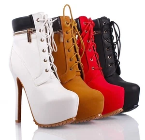 Fashion Party Combat Military Lace Up Stilettos Mid Calf 6" Heels Women Boots - Picture 1 of 32