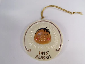 Vintage Alan Johnson Ornament Alaska Snowbabies Winter Christmas Gold Trim L24 - Picture 1 of 5