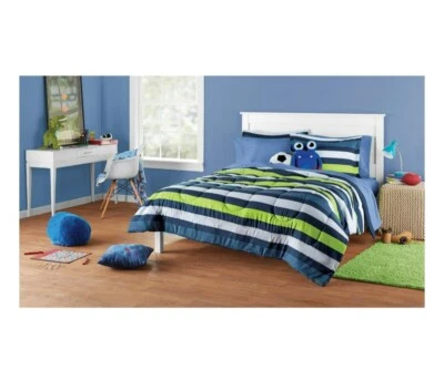 Your Zone 7 peças. Conjunto de edredom listrado tamanho completo listras azul marinho turquesa - NOVO - Imagem 1 de 4