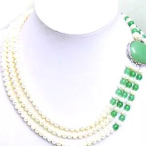 6-7mm Flat Round Natural White Pearl Neckalce for Women 3 Strands Chokers 17-19" - Picture 1 of 5