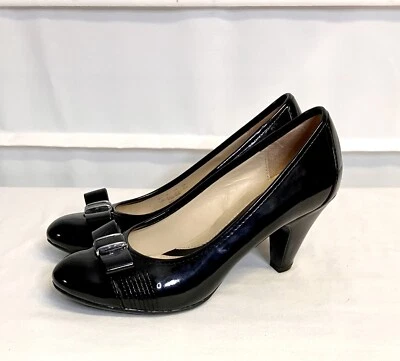 Naturalizer N5 Comfort Brix Black Faux Patent Leather Bow Pumps 6.5M New no Box! - Image 1 of 4