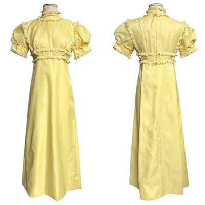 Vestido victoriano vintage años 70 manga abullonada encaje volantes imperio cintura maxi cuello falso. Foto 1 de 4