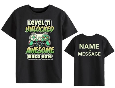 BUZZ SHIRTS Jungen 11. Geburtstag Gaming T-Shirt - personalisiert Name Nachricht Level 11 entsperrt