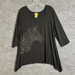 Midnight Velvet Womens Tunic Shirt Size 1X Zebra Sequins Artsy Asymmetrical - Picture 1 of 9