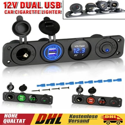 12V Auto KFZ Zigarettenanzünder Steckdose mit Dual USB Ladegerät Buchse Einbau B - Bild 1 von 4