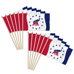 12pc Pack of Republican 12x18in Stick Flags Political Party Handheld Stick Flags - Picture 1 of 2