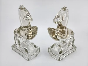 LE Smith Kristallglas klar Aufzucht Pferd Western Vintage Buchstütze Set - Bild 1 von 10