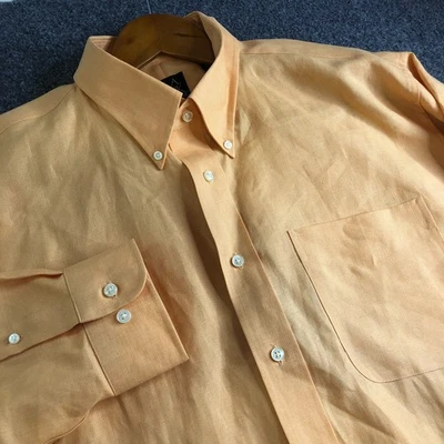 Joseph A Bank Shirt Mens XL Orange Peach 100% Linen Travelers Long Sleeve Button - Image 1 of 4