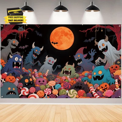 Halloween Photo Backdrop, Happy Birthday Photo Booth Wall Banner,Scary Backgroun