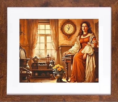 NEW HONEY WOOD FRAMED LANDSCAPE "Lady of Fortune" 12.5x15 Frame 8x10 Print - Image 1 of 4