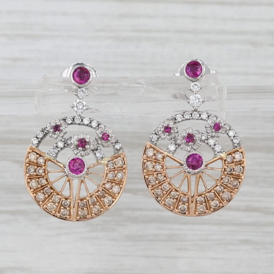1.09ctw Diamond Ruby Circle Drop Earrings 18k Rose White Gold - Image 1 of 4