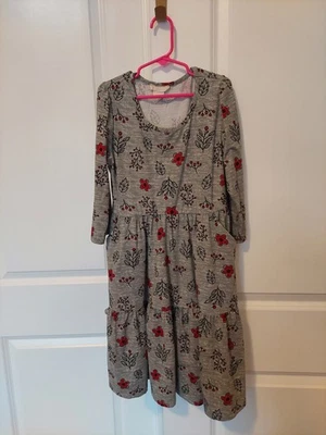 Vestido Niñas Gris Con Bolsillos Estampado Floral Negro Y Rojo Navidad Talla 12 Foto 1 de 4