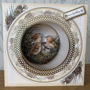 Handmade 6"x6" Gold Crest Birds Themed Decoupage Birthday Card - Picture 1 of 5