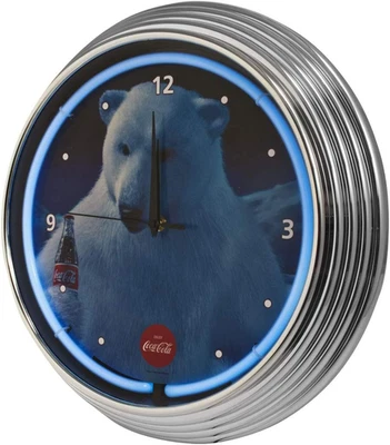 Reloj de Pared Coca Cola Oso Polar Azul Iluminado Neón 15 Pulgadas Foto 1 de 4