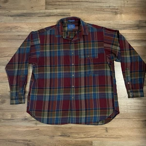 Vintage Lobo Pendleton Herren Flanell kariert Wollmischung Knopfleiste Hemd Large USA - Bild 1 von 10