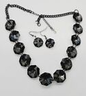 Kirks Folly Grey Faceted Crystal Necklace and Earring 2pc Set Gun Metal