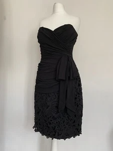 Temperley Dress Black Silk Ruched Overlay Lace Off The Shoulder Size 10 UK - Picture 1 of 10